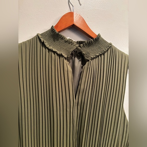 Nannette Olive Green Midi Dress midi size 14 pleated swing skirt feminine boho - Picture 5 of 12